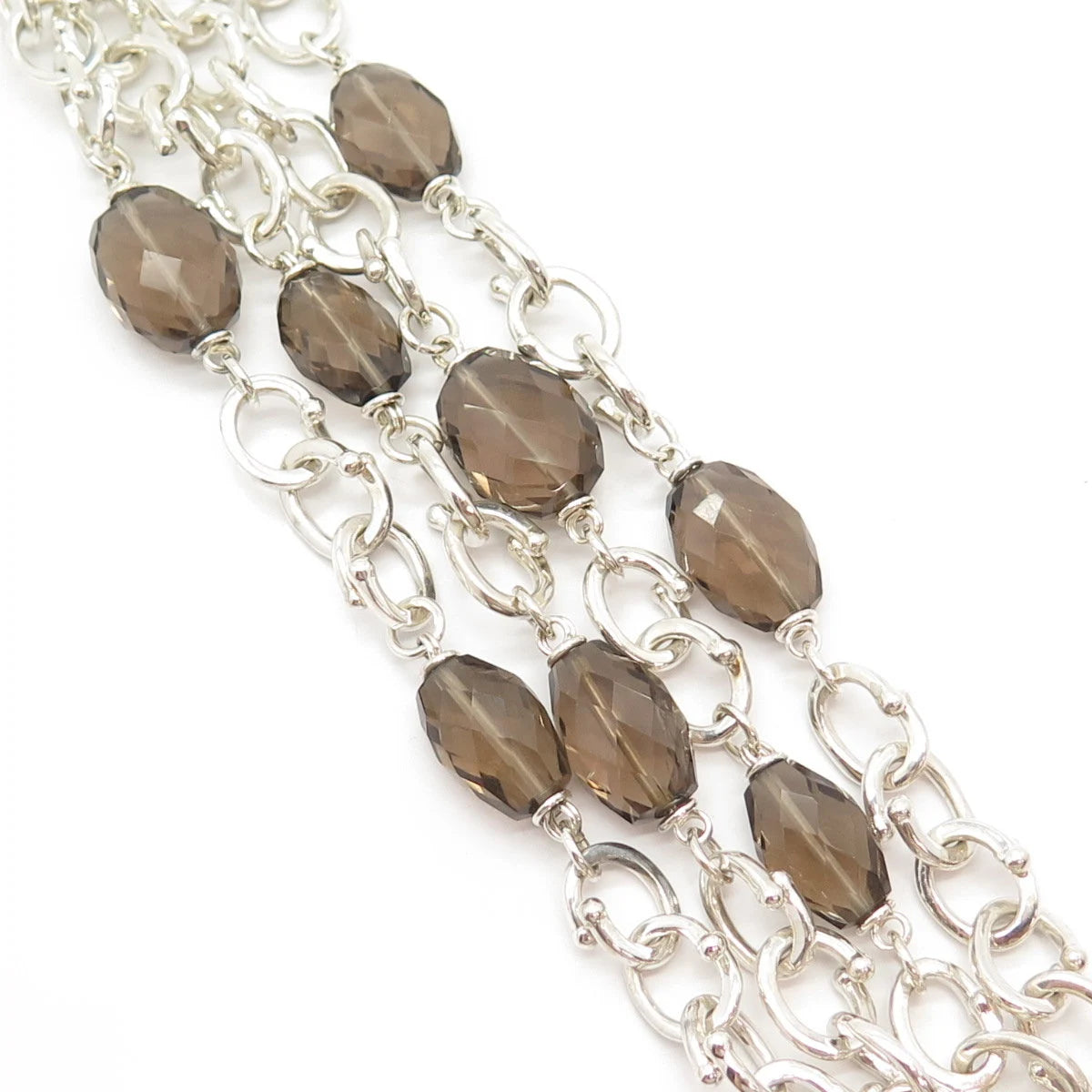 925 Sterling Silver Vintage M. Dawkins Smoky Quartz Oval Link Bracelet 6 3/4"