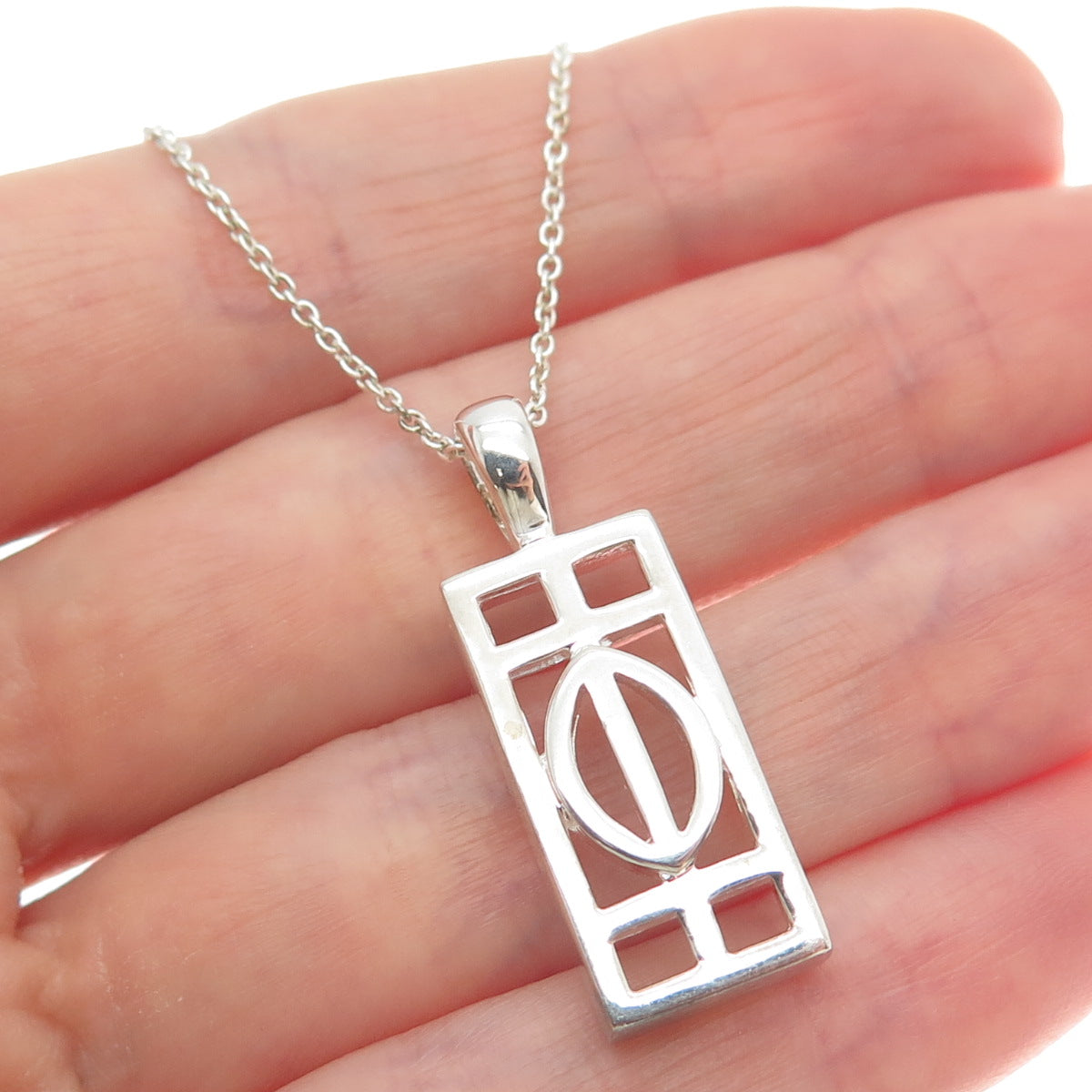 925 Sterling Silver Italy Celtic Symbol Bar Cable Chain Necklace 18"