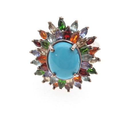 D'Joy 925 Sterling Silver Real Turquoise & Multi-Color Gem Ring Size 8