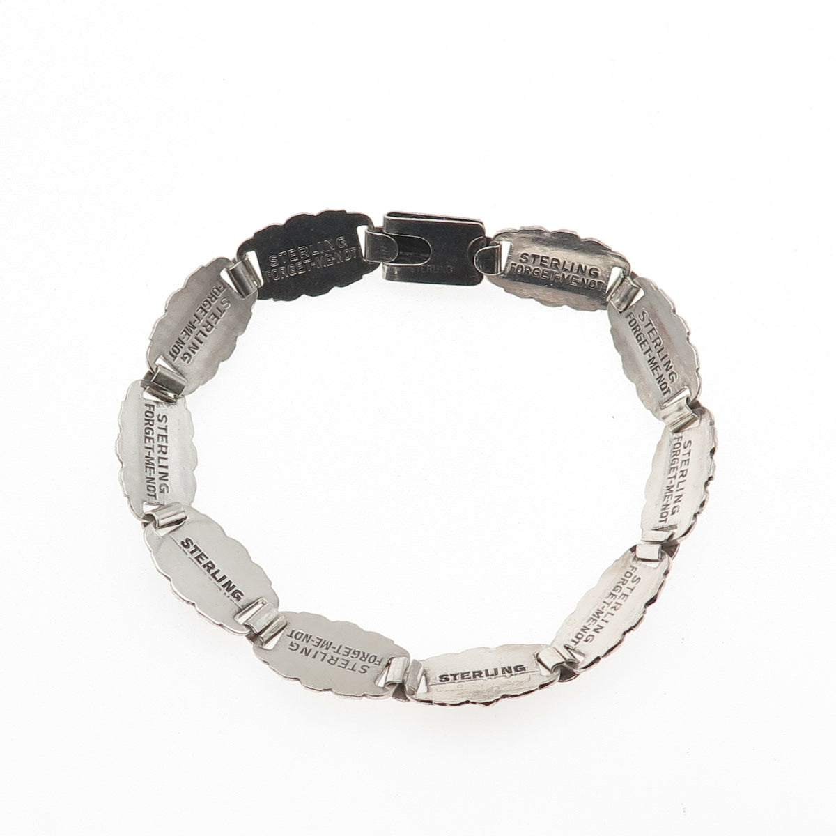 925 Sterling Silver Antique WWII US Air Force Forget Me Not Bracelet 7.5"