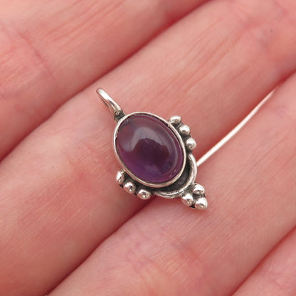 925 Sterling Silver Vintage Real Amethyst Beaded Mini Charm Pendant