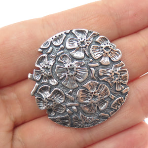 925 Sterling Silver Vintage 1992 Modernist Flower Oxidized Pin Brooch