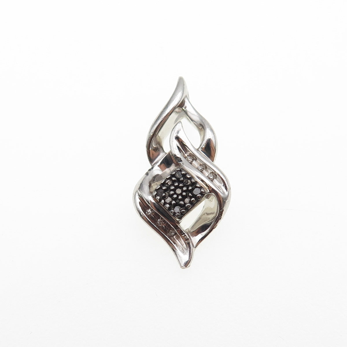 SUN 925 Sterling Silver Real Black & White Diamond Mini Slide Charm Pendant
