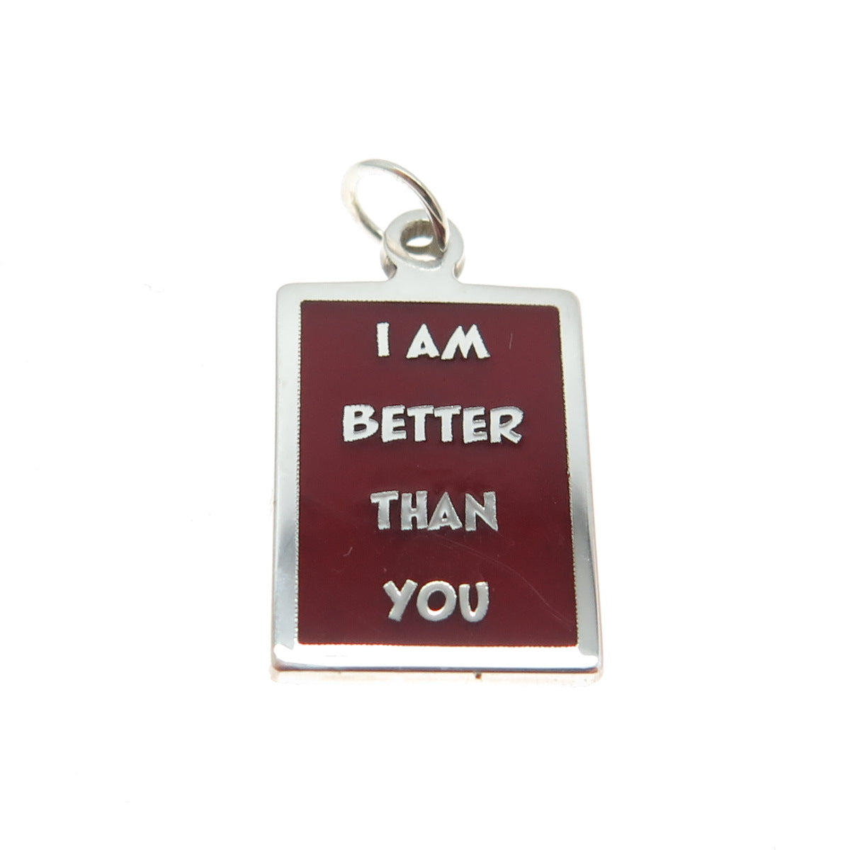 925 Sterling Silver Red Enamel "I Am Better Than You" Minimalist Charm Pendant