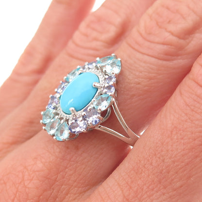 Chuck Clemency 925 Sterling Real Turquoise Apatite & Tanzanite Ring Size 8.25