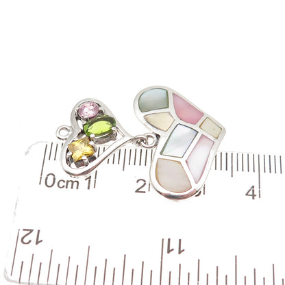 925 Sterling Silver Real MOP Peridot Citrine & Pink C Z Heart Charm Pendant