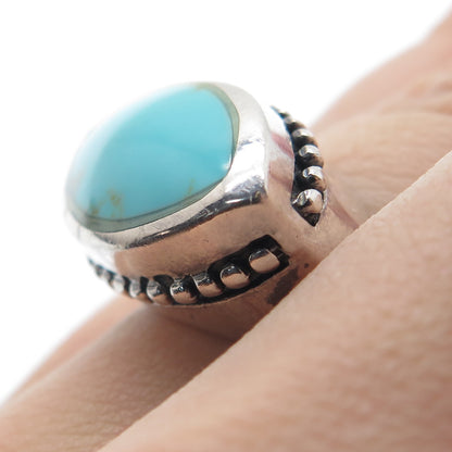 925 Sterling Silver Vintage Real Lone Mountain Turquoise Beaded Ring Size 6.75