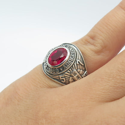 BALFOUR Sterling Silver Vintage Lab-Ruby Boston University 1957 Ring Size 5.25