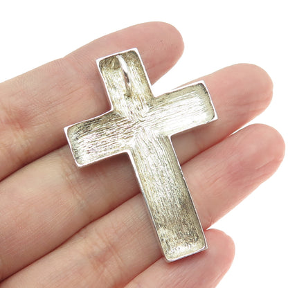 925 Sterling Silver Vintage Cross Modernist Slide Pendant