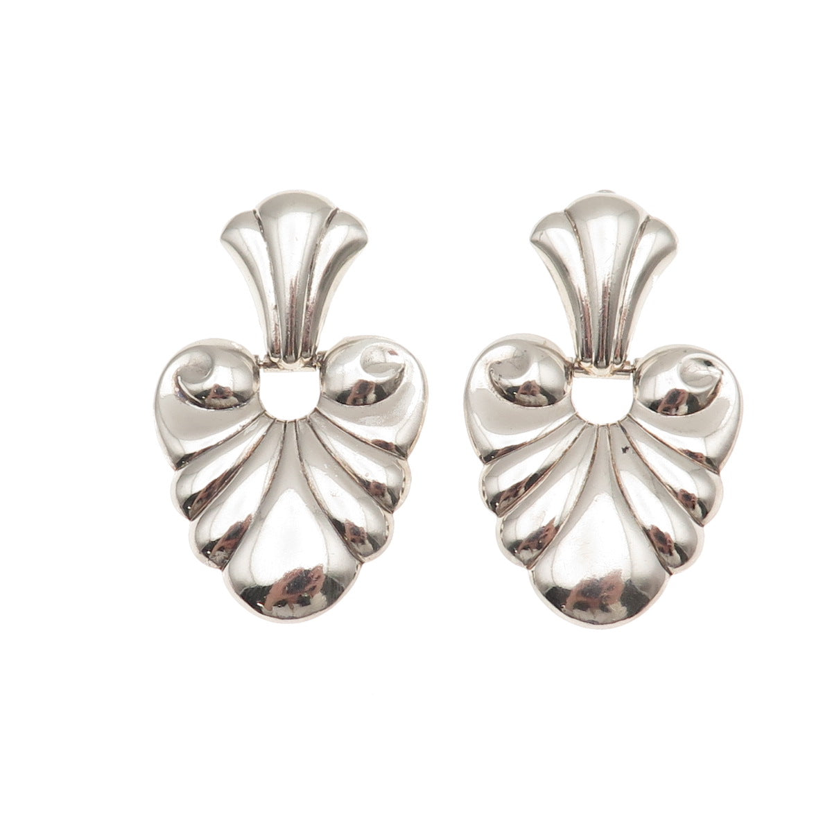 925 Sterling Silver Vintage Italy Floral Repousse Oxidized Dangle Earrings