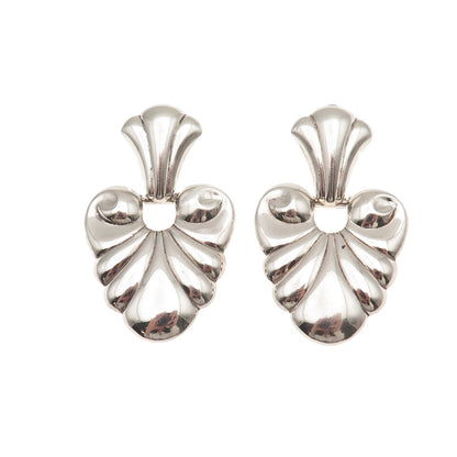 925 Sterling Silver Vintage Italy Floral Repousse Oxidized Dangle Earrings