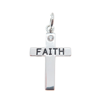 925 Sterling Silver Round-Cut C Z Faith Cross Minimalist Charm Pendant