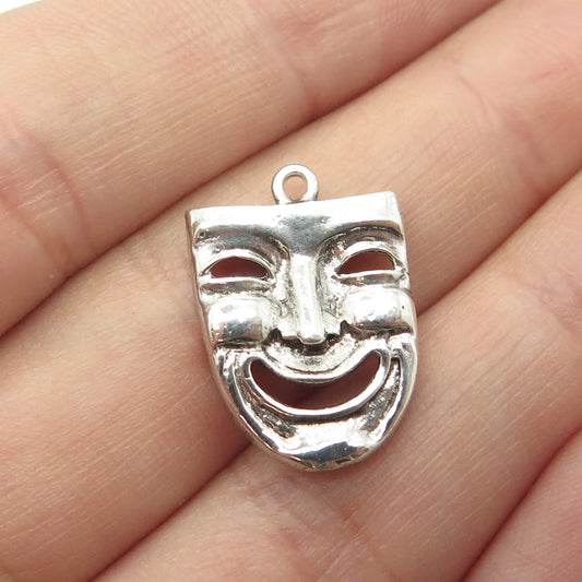 925 Sterling Silver Vintage Comedy Mask Charm Pendant