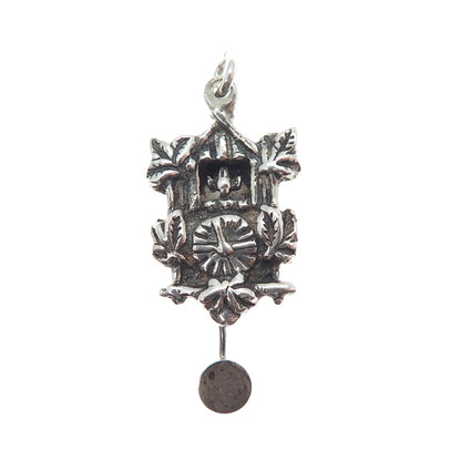 800 Silver Antique SP Cuckoo Clock Oxidized Minimalist Movable Charm Pendant