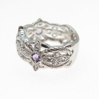 LENOX 925 Sterling Silver Vintage Real Amethyst & White Topaz Ring Size 9.25