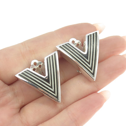 925 Sterling Silver Vintage VSS Enamel Modernist "V" Clip On Earrings