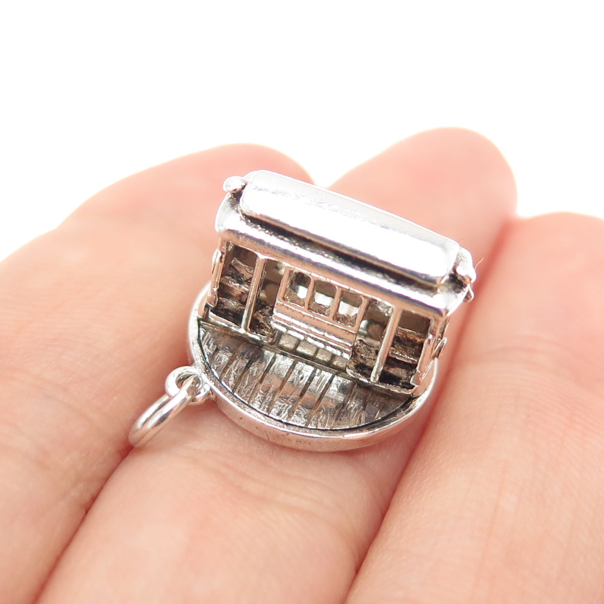 925 Sterling Silver Vintage San Francisco Cable Car Mini 3D Charm Pendant