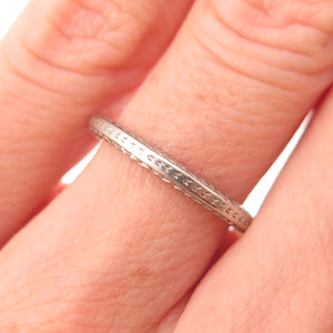 Platinum Antique Engraved Stackable Band Ring Size 6.25