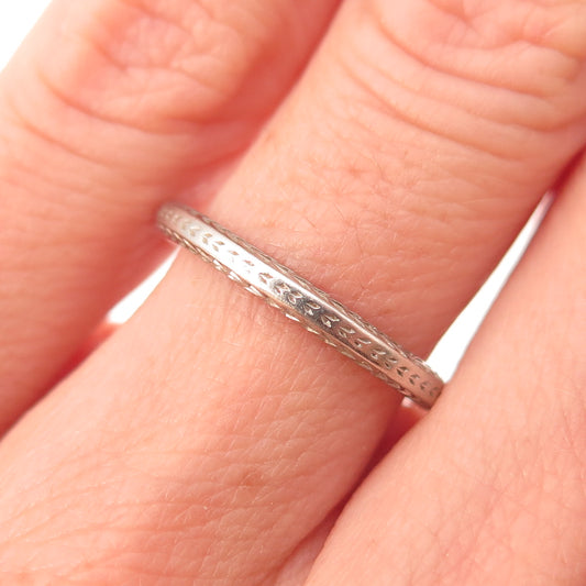 Platinum Antique Engraved Stackable Band Ring Size 6.25