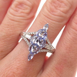 Chuck Clemency 925 Sterling Silver Real Tanzanite & White Topaz Ring Size 8.25
