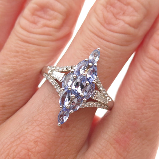 Chuck Clemency 925 Sterling Silver Real Tanzanite & White Topaz Ring Size 8.25