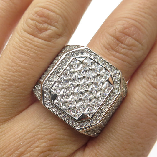 925 Sterling Silver Pave Multi-C Z Wide Ring Size 13.25