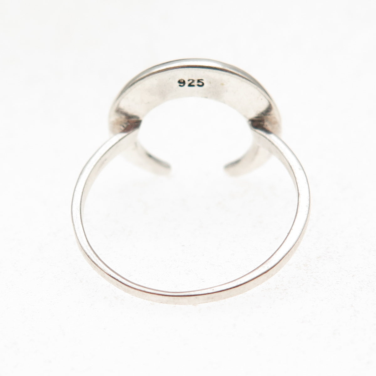 925 Sterling Silver Vintage Crescent Beaded Oxidized Ring Size 7