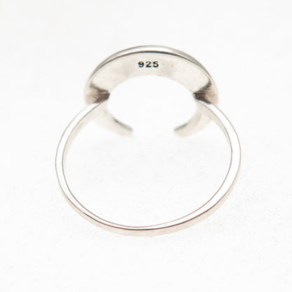 925 Sterling Silver Vintage Crescent Beaded Oxidized Ring Size 7