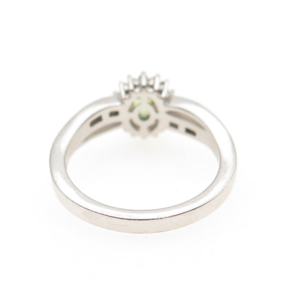 D'Joy 925 Sterling Silver Real Diamond & Green Tourmaline Ring Size 7