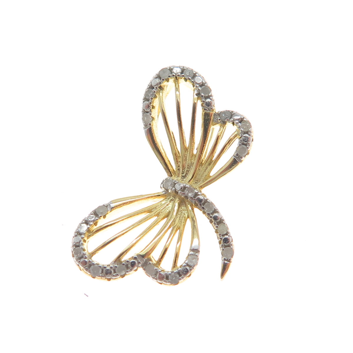 HAN Sterling Silver Gold Plated Real Round-Cut Diamond Butterfly Mini Pendant