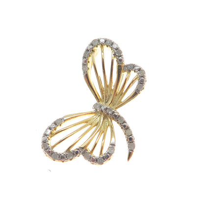HAN Sterling Silver Gold Plated Real Round-Cut Diamond Butterfly Mini Pendant