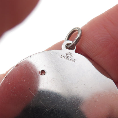 Crown 925 Sterling Silver Vintage Real White Topaz Winter Scene Charm Pendant