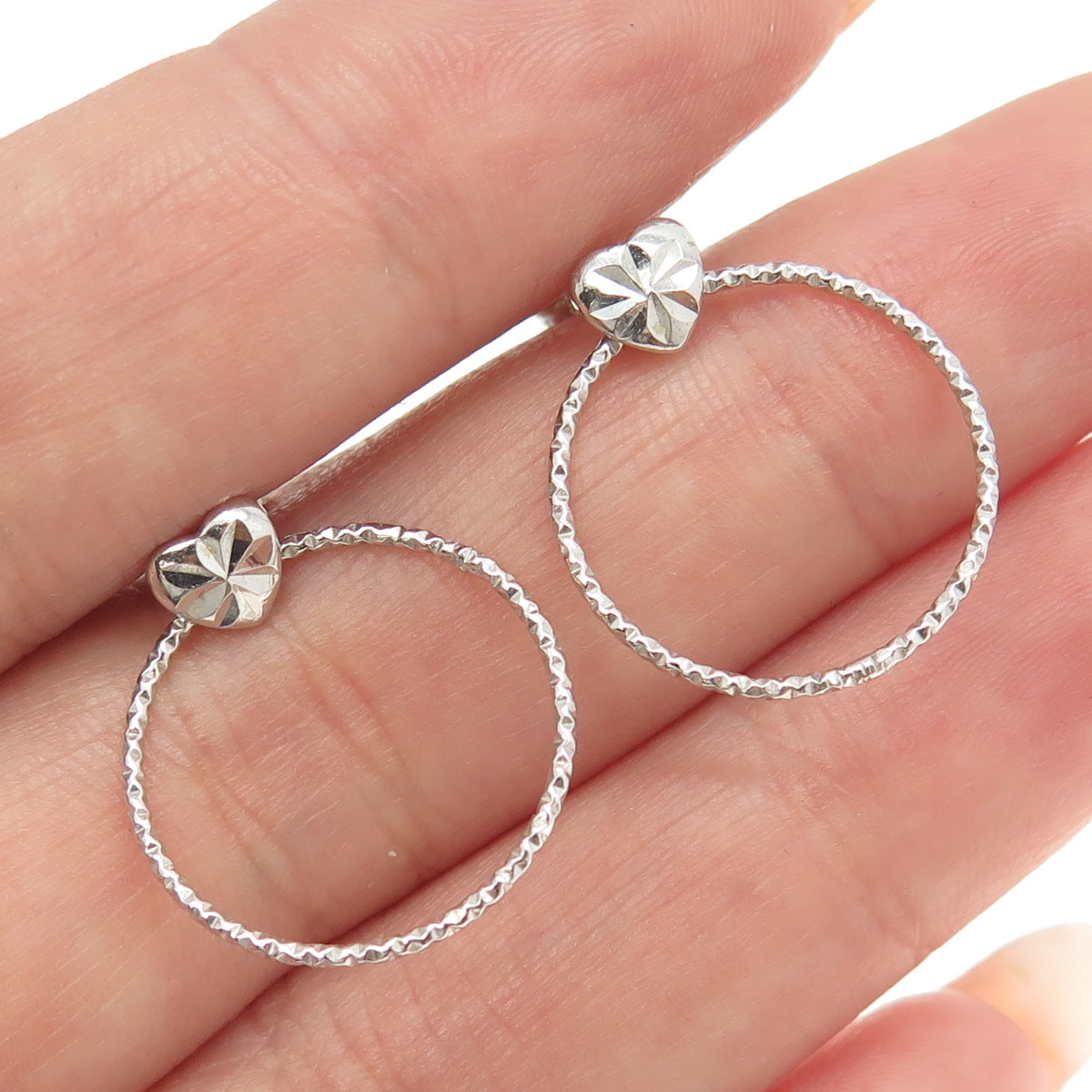 925 Sterling Silver Diamond-Cut Circle Dangling Earrings