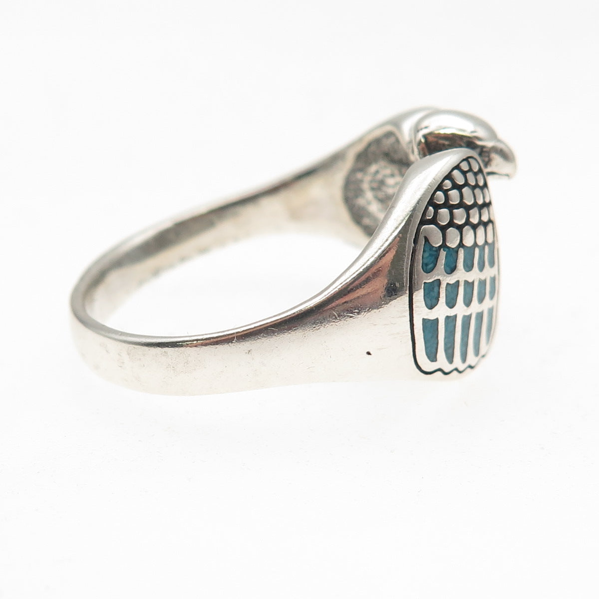 Silver Fox Old Pawn 925 Sterling Vintage Turquoise Inlay Eagle Ring Size 13