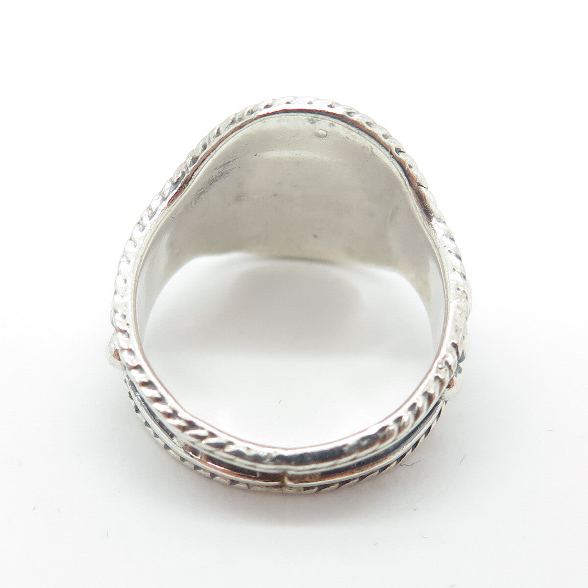 925 Sterling Silver Vintage Mexico Real Green Chalcedony Beaded Ring Size 5.25