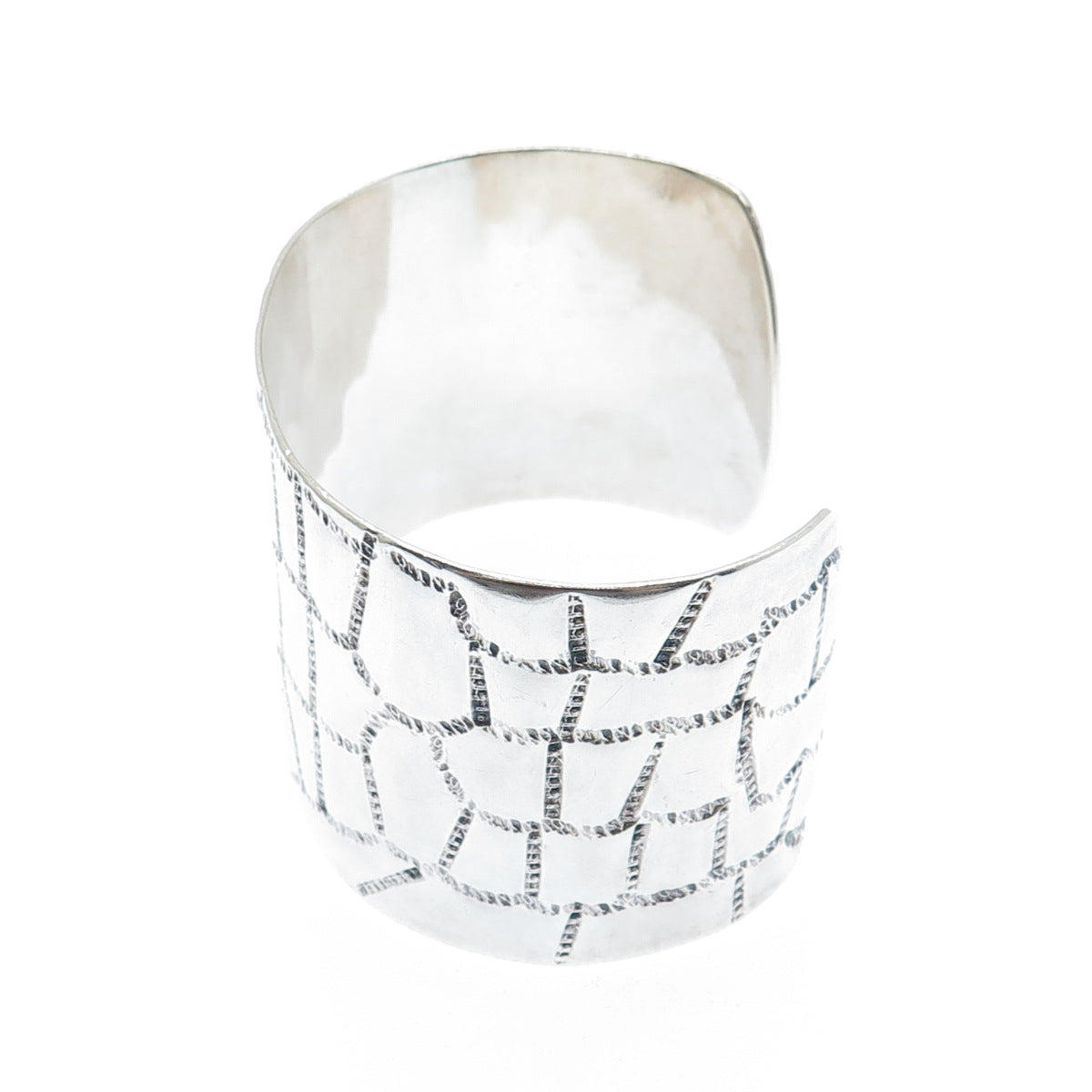 925 Sterling Silver Vintage Mexico Modernist Adjustable Wide Cuff Bracelet 6.75"