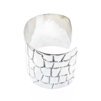 925 Sterling Silver Vintage Mexico Modernist Adjustable Wide Cuff Bracelet 6.75"