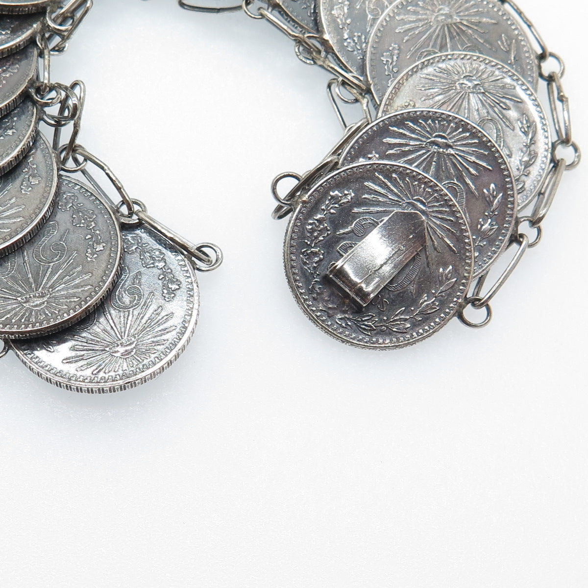 720 Silver Antique 1940s Mexico 20 & 50 Centavos Coin Link Bracelet 7"