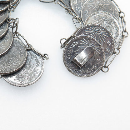 720 Silver Antique 1940s Mexico 20 & 50 Centavos Coin Link Bracelet 7"
