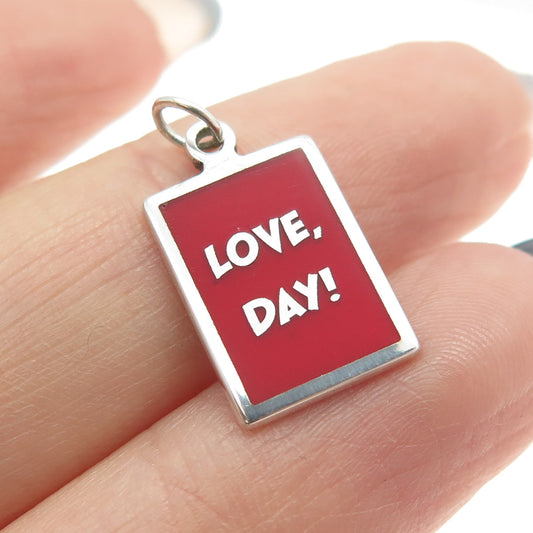 925 Sterling Silver Red Enamel "Love, Day!" Minimalist Charm Pendant