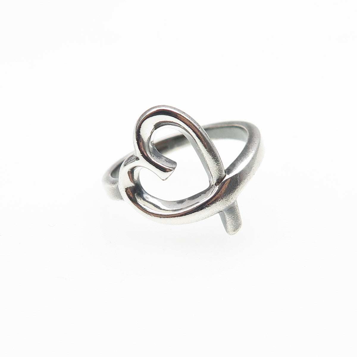 925 Sterling Silver Vintage Modernist Loving Heart Oxidized Ring Size 7.25