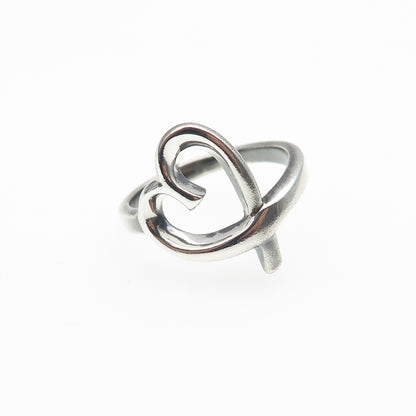 925 Sterling Silver Vintage Modernist Loving Heart Oxidized Ring Size 7.25