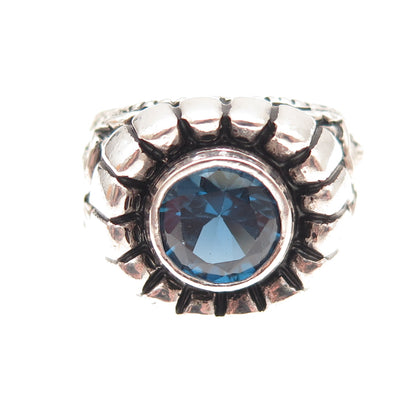My Way 925 Sterling Silver Vintage Real London Blue Topaz Oxidized Ring Size 8