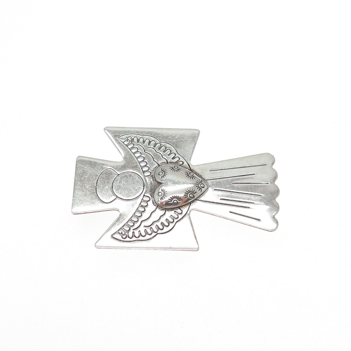 CAROLYN POLLACK 925 Sterling Silver Vintage Heart Angel Pin Brooch / Pendant