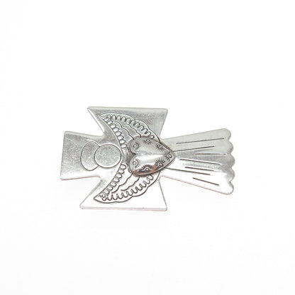 CAROLYN POLLACK 925 Sterling Silver Vintage Heart Angel Pin Brooch / Pendant