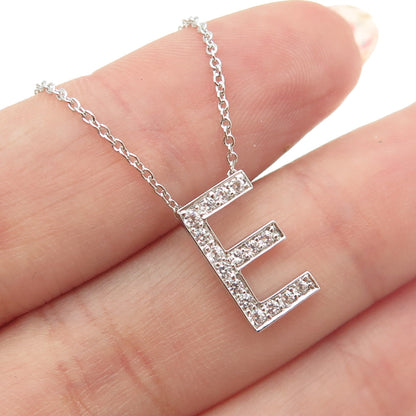 925 Sterling Silver C Z Letter "E" Initial Rolo Chain Necklace 16-18"