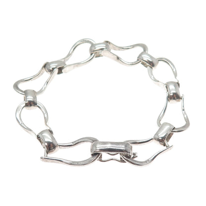 925 Sterling Silver Vintage Modernist Snaffle Bit Link Bracelet 6.75"