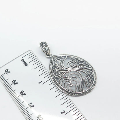 925 Sterling Silver Vintage Twisted Heart Teardrop Pendant