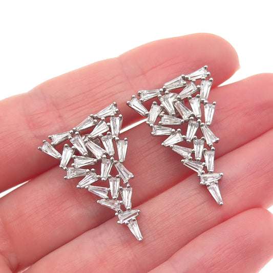 925 Sterling Silver Tapered Baguette-Cut C Z Cluster Triangle Earrings