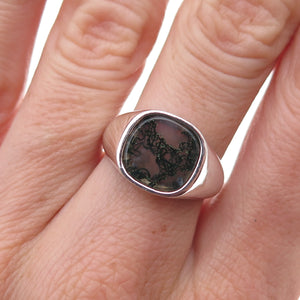 925 Sterling Silver Vintage Real Dendritic Agate Signet Ring Size 7.25